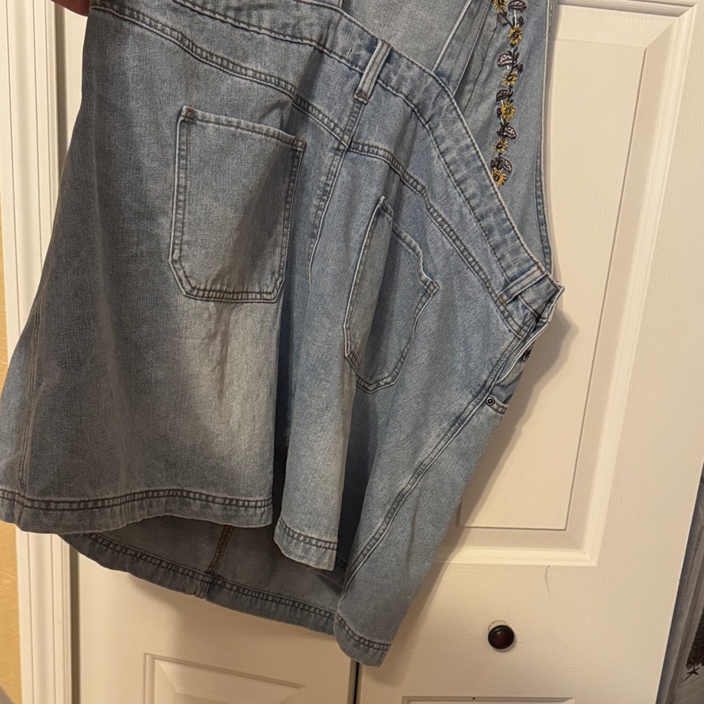 Denim plus size Overall Dress with Embroidered Ghost Design - Picture 5 of 5